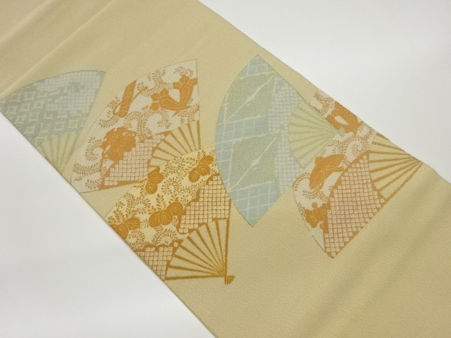 JAPANESE KIMONO / VINTAGE FUKURO OBI / SILK / WOVEN FOLDING FAN PATTERN
